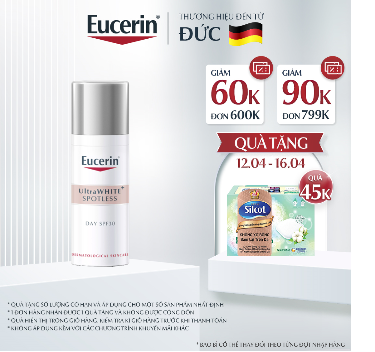 Eucerin Whitening UltraWHITE+ SPOTLESS SPF30 Day Fluid: Kem Dưỡng Trắng và Mờ Đốm Nâu Ban Ngày (50ml)