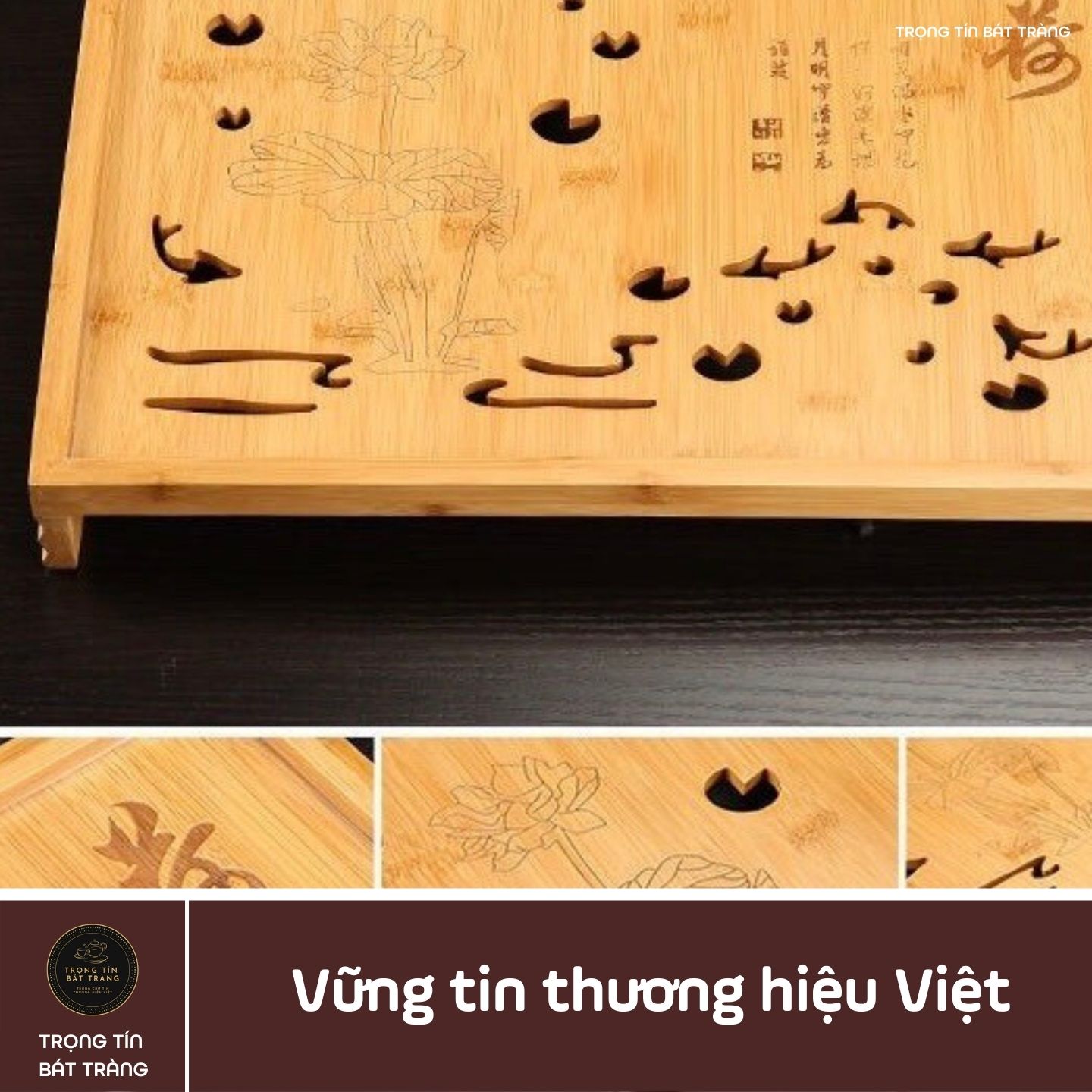 KT 38 Khay Trà Tre Cao Cấp Chữ Nhật Lớn Kích Thước 52*32*5