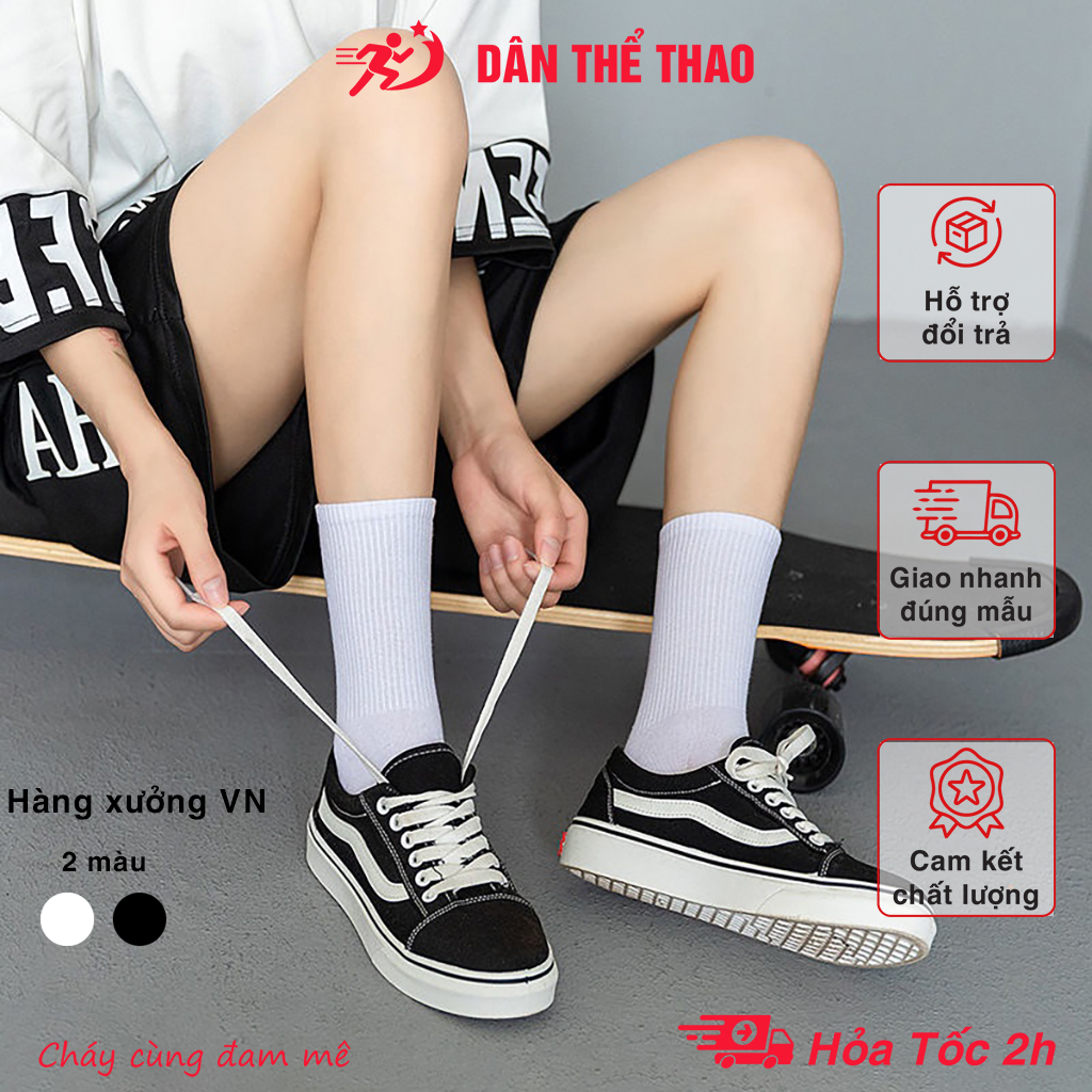 Tất vớ nam nữ màu trơn chất liệu vải Cotton co giãn bốn chiều phong cách hiện đại