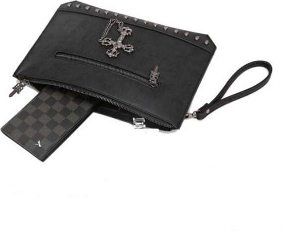 Personalized Rivet Crucifix Clutch Bag PU Leather - Black