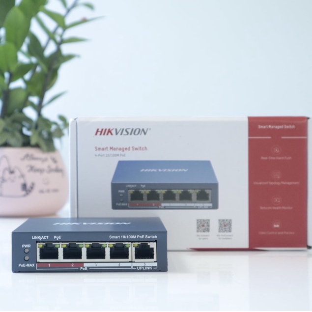 Switch Poe 4 Port Hikvision DS-3E1105P-EI (4 Port X 10/100 Mbps, Công Suất 65W, Cấp Nguồn Lên Đến 25-hàng chính hãng