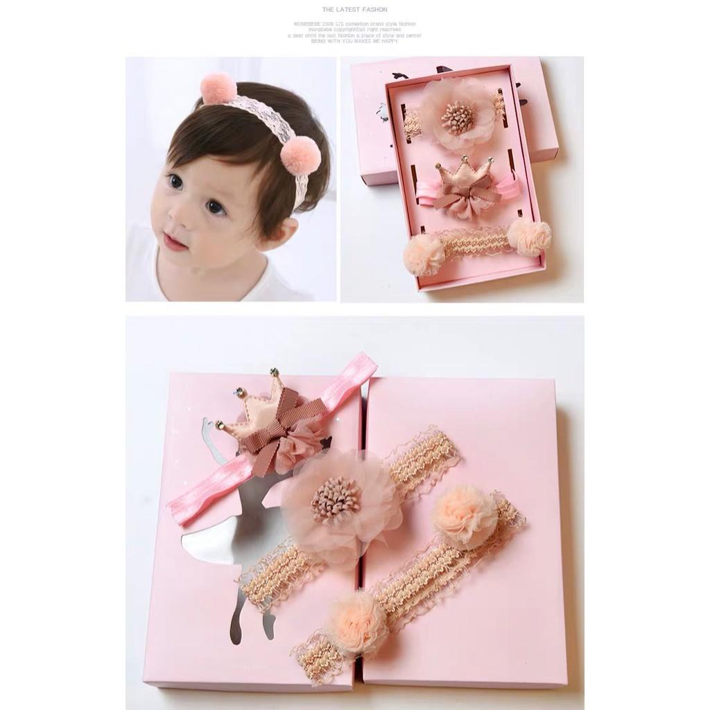 Set 3 chiếc băng đô/turban ren có hộp xinh xắn cho bé gái từ 3 đến 36 tháng tuổi