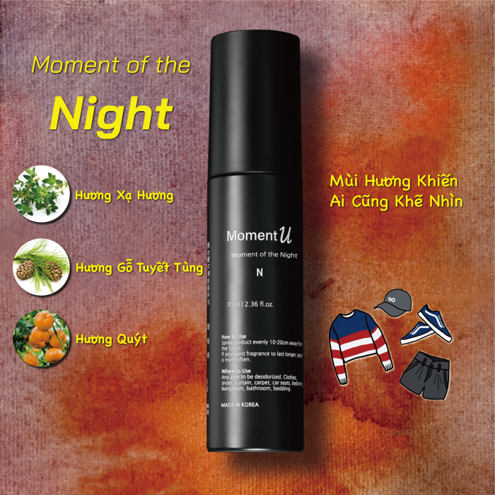 Xịt Thơm Quần Áo Đa Năng Moment U Dành Cho Nam Giới, Hương Moment Of The Night
