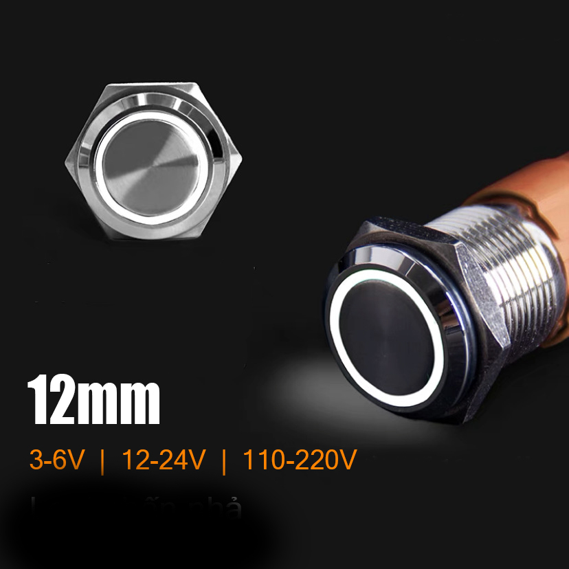 Nút nhấn công tắc tự khóa 12mm Vỏ INOX chống thấm nước
