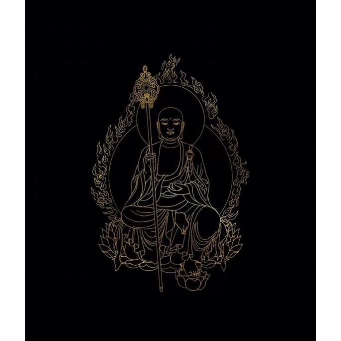Tranh tô viền Địa Tạng Vương Bồ Tát Thangka size 40x67cm không kèm màu nhũ | Thiền Định | Dòng Tô Màu Tượng Phật