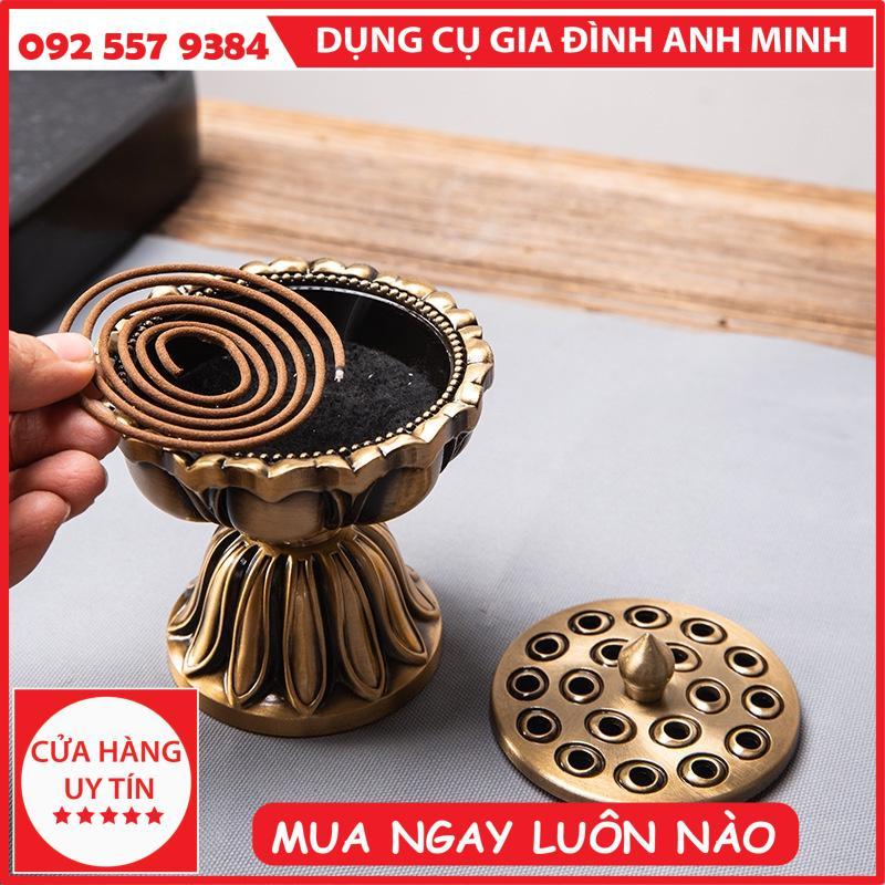 Lò Đồng Sen Thiền, Lư Hương Đồng Nguyên Chất, Lư Hương Gỗ Đàn Hương Cổ Gia Dụng, Đồ Trang Trí Lư Hương