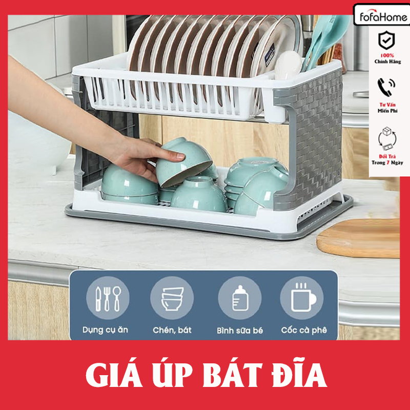 Giá Úp Bát Đĩa 2 Tầng, Kệ Úp Chén Có Ống Đũa Đa Năng Kèm Khay Hứng, Sạch Sẽ Tiện Dụng Giao Màu Ngẫu Nhiên