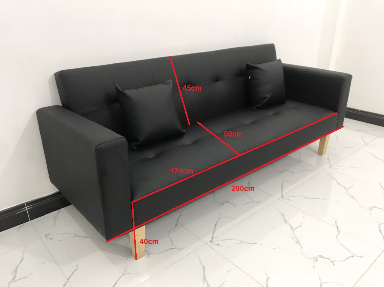 Ghế sofa giường TV màu đen simili giả da nhiều kích cỡ