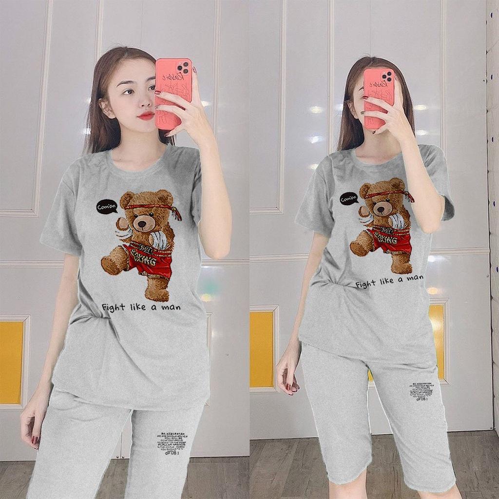 Đồ bộ mặc nhà nữ quần lửng bigsize mùa hè thun cotton thể thao đẹp dễ thương cute trung niên mặc ngủ đi chơi DBN07