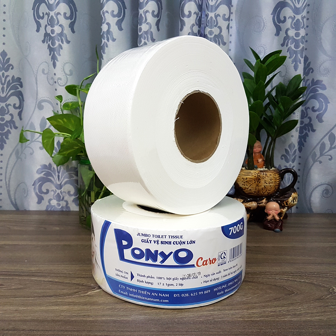Combo 6 cuộn giấy vệ sinh cuộn lớn Jumbo Ponyo 700g - CARO