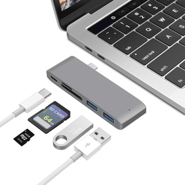 Hub chia USB Type-C 6 Cổng sang SD/TF/ USB 3.0 hỗ trợ sạc USB-C-US02-Hàng Chính Hãng