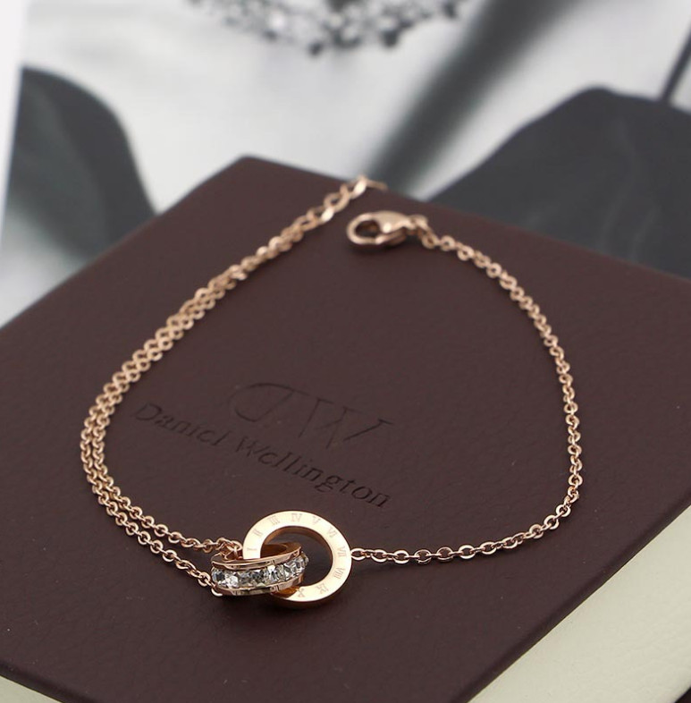 Lắc Tay 2 Khoen Tròn Lồng Nhau Titan Ko Han Rỉ TT 4013