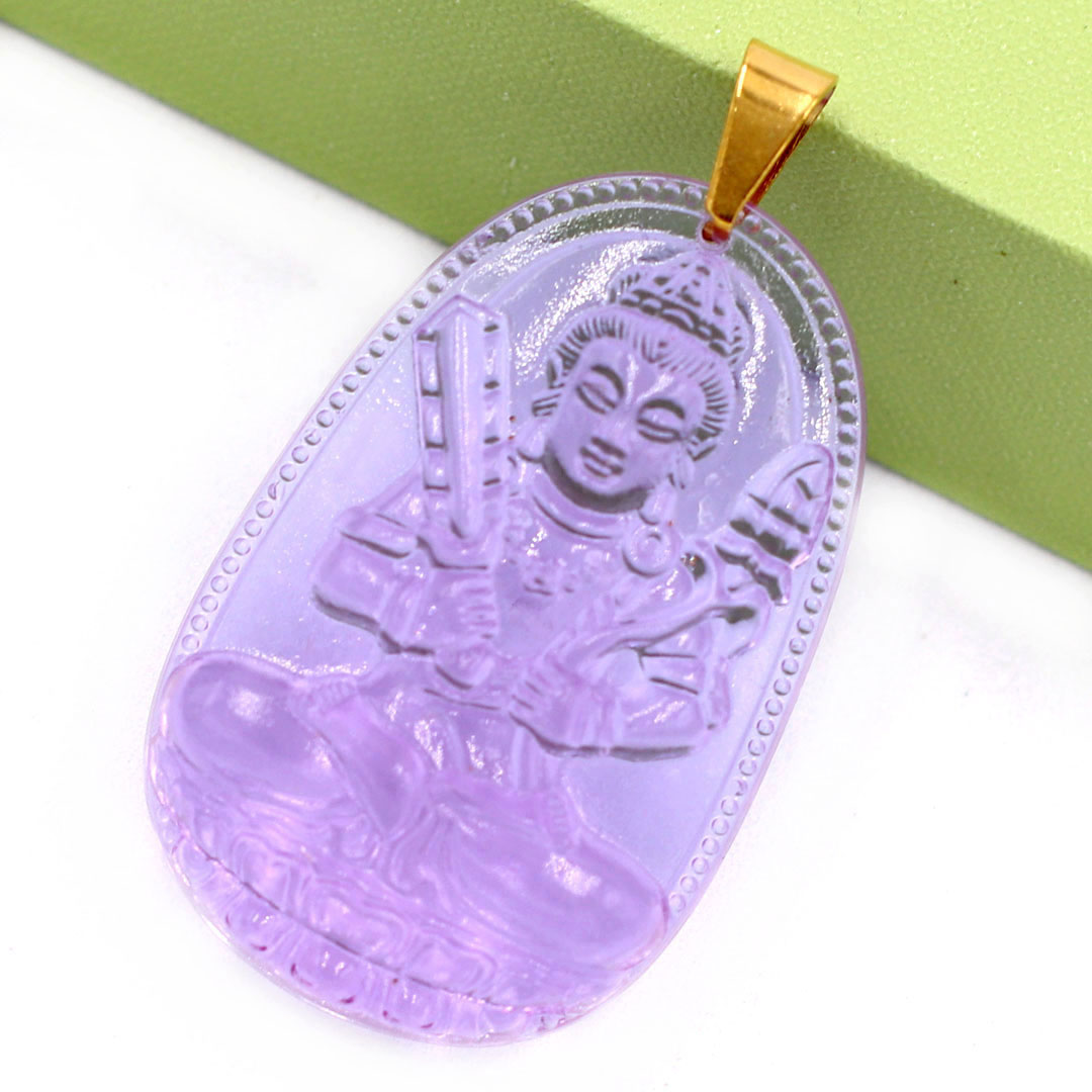 Mặt dây chuyền Hư Không Tạng Bồ Tát thủy tinh tím 3.6cm - phật bản mệnh tuổi Sửu, Dần - mặt size nhỏ