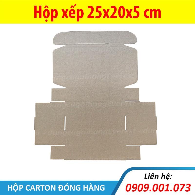 Combo 20 hộp xếp, size 25x20x5 cm - hộp carton nắp gài, giấy 2 nâu 1 xeo, sóng E cứng cáp