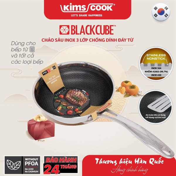 Chảo sâu KIMS COOK Blackcube inox 3 lớp đáy từ chống dính