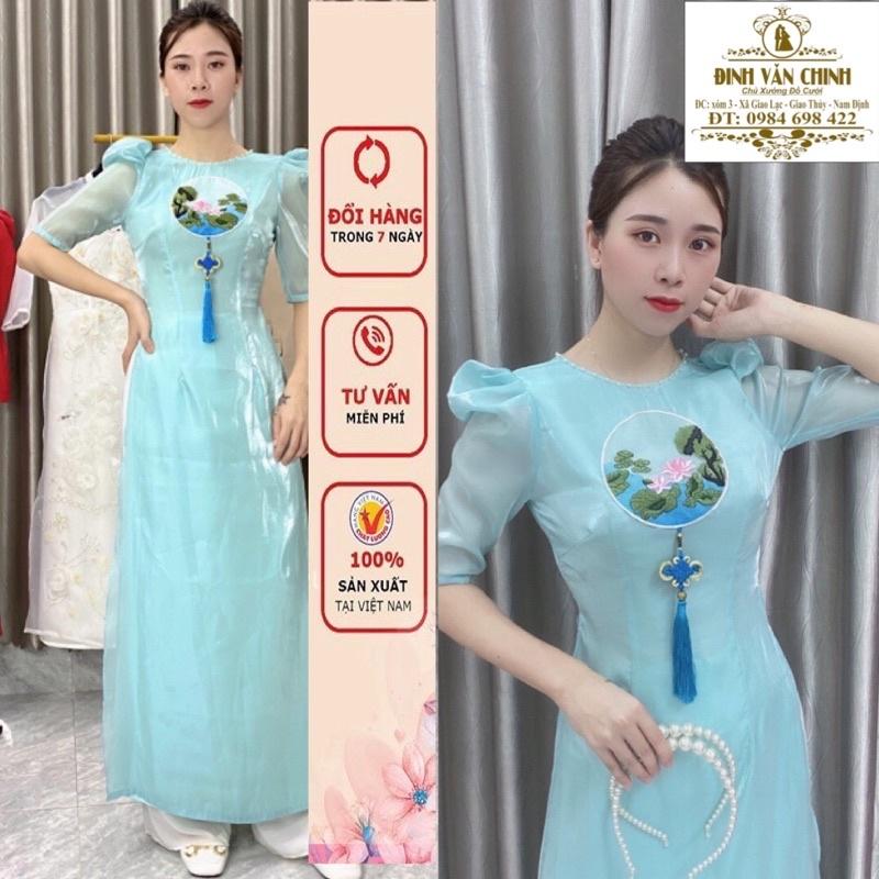Áo dài đẹp giá sinh viên_chất cao cấp tơ ánh kim lót lụa tông màu xanh nhẹ