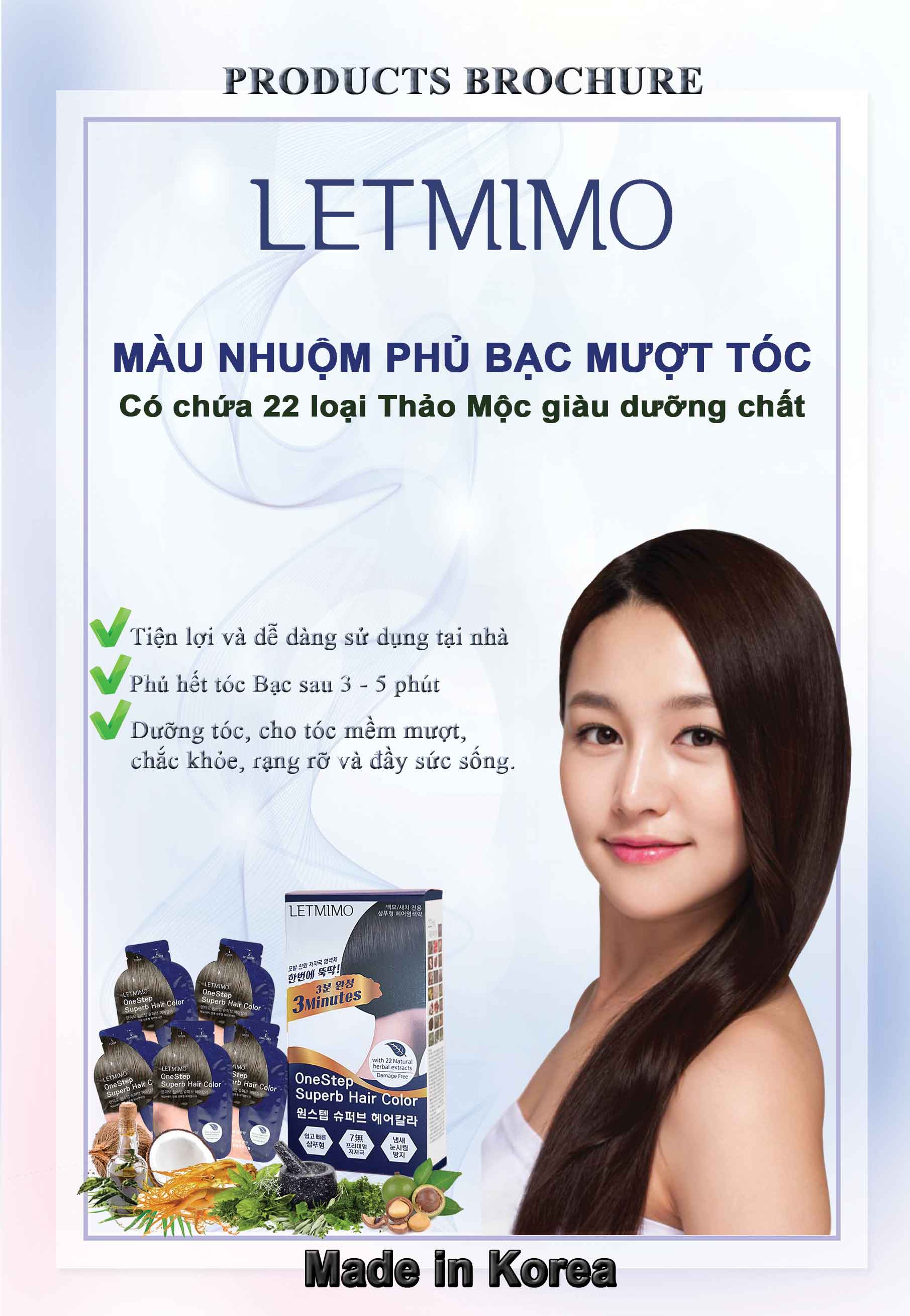 thuốc nhuộm tóc , màu đen 2N commbo 3 hộp = 15 gói , LETMIMO onestep superb hair color 2N dark brown