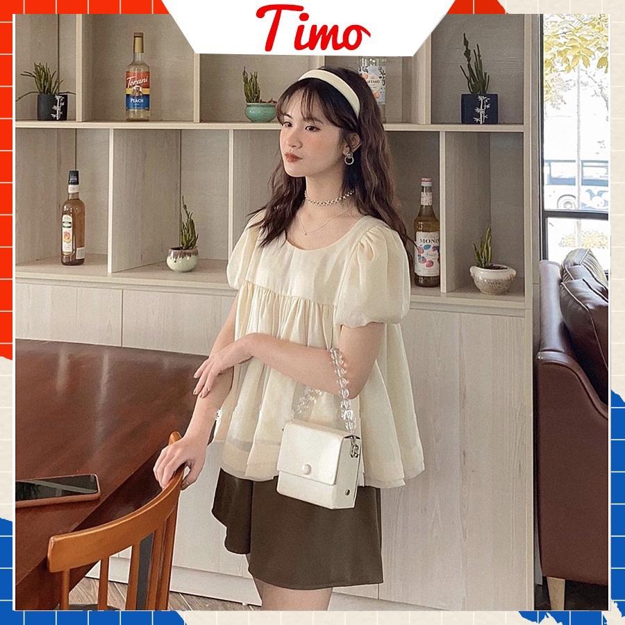 Đồ bộ nữ,Áo babydoll tay phồng, đồ bộ nữ kiểu thắt nơ siêu xinh xắn đi kèm quần short AO007