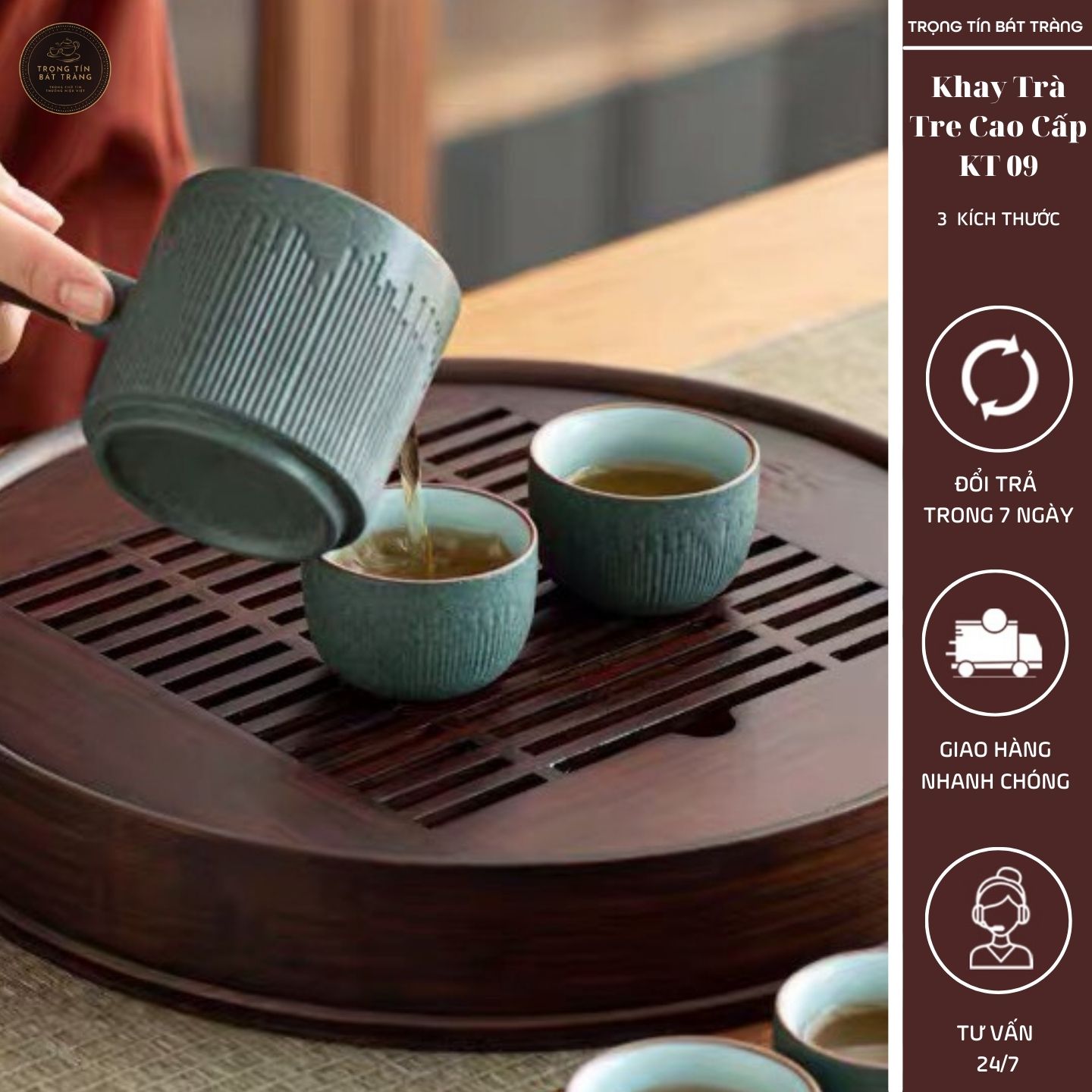 KT 09 Khay Trà Tre Cao Cấp Tròn Nhỏ