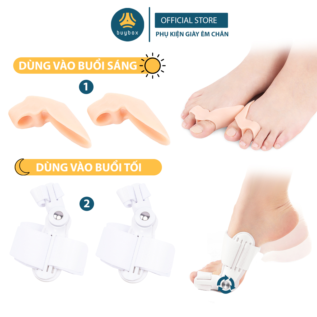 Hình ảnh Combo 2 cặp dụng cụ chỉnh hình, bảo vệ ngón chân cái bị vẹo chất liệu nhựa PC và silicone - Buybox