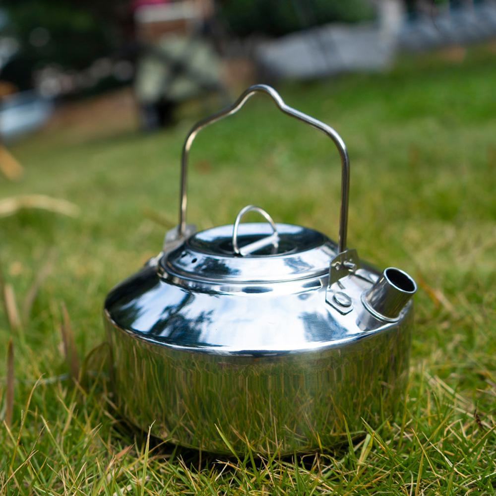 Outdoor Stainless Steel Kettle Locking Handle Camping Hung Pot Portable Coffee Pot Picnic Cooker 1L Teapot Cooking Accessory