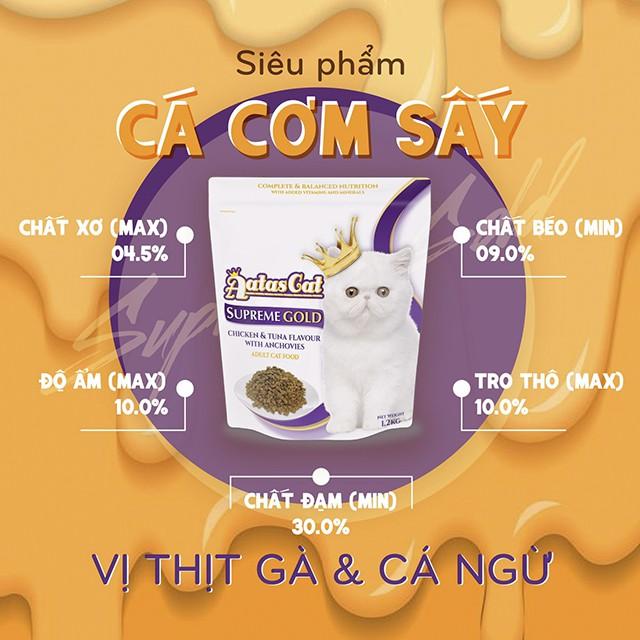 Thức Ăn Cho Mèo Aatas Cat Bao 1,2kg Vị Cá Hồi, Vị Cá Ngừ, Vị Gà Topping Thêm Cá Cơm Sấy Khô (Lông Mượt, Giảm Búi Lông