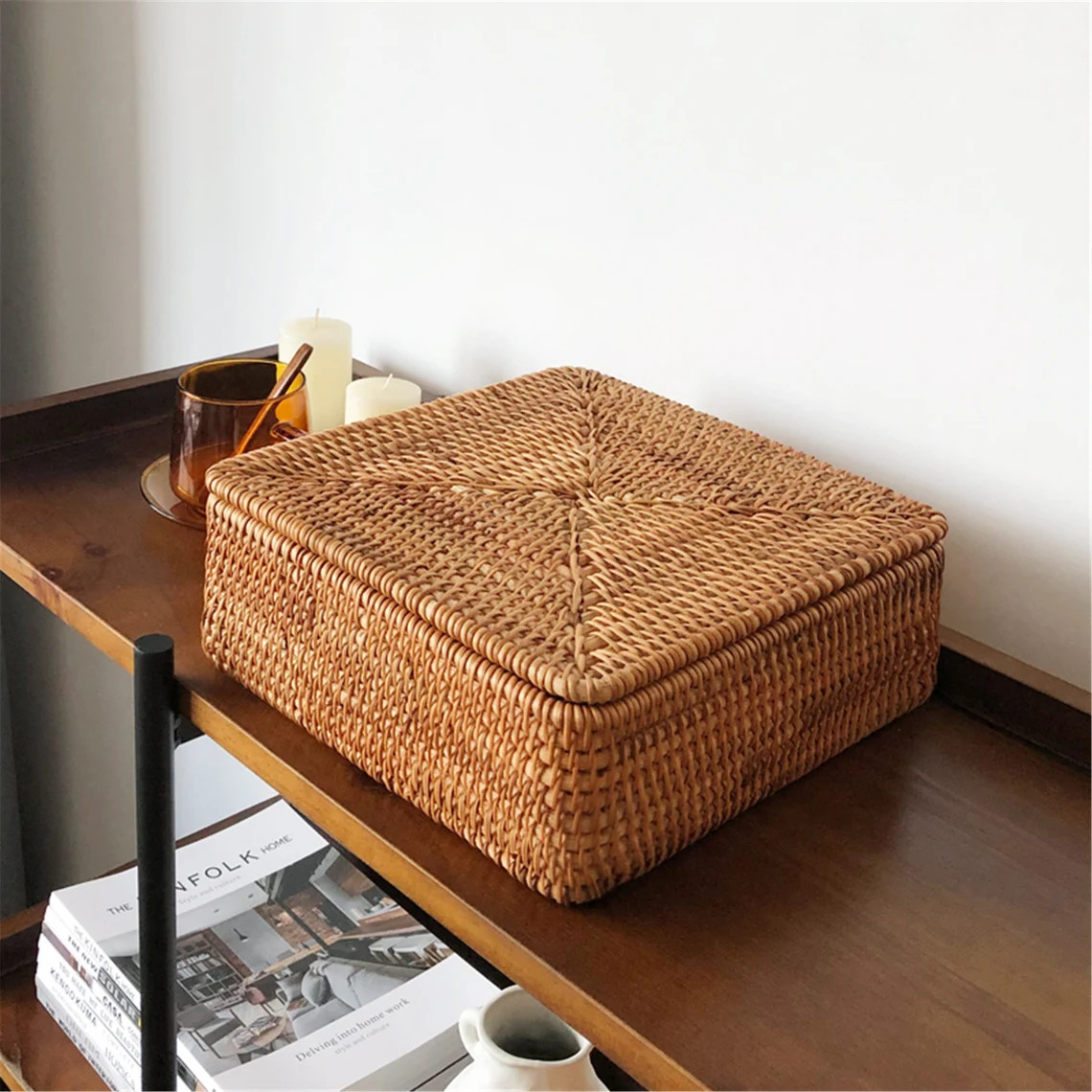 Khay đựng mứt vuông chia ngăn, Khay mây đựng bánh kẹo Tết mây tre đan Bemiao