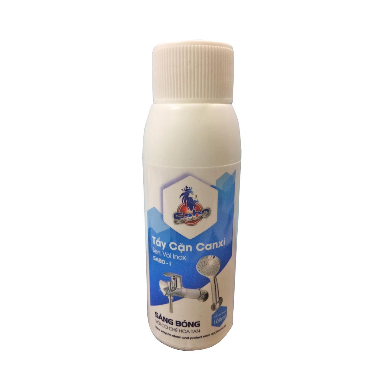 Chai Tẩy Rửa Sen Vòi Nhà Tắm Sáng Bóng Như Mới SABO-I Loại 100ml. Tẩy vết đốm trắng, mảng bám cặn canxi trên vòi hoa sen, làm sáng bóng thiết bị nhà tắm như mới