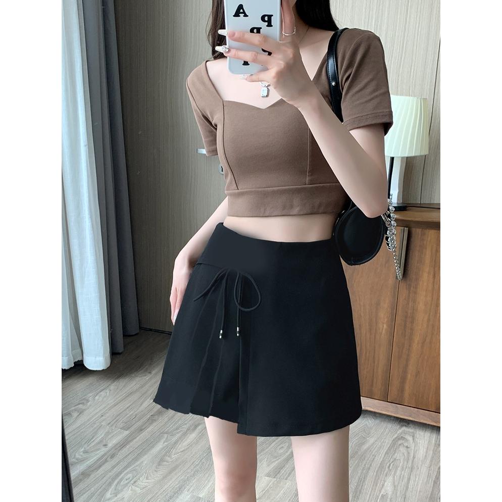 [L2M] Quần giả váy nữ XẾP LY ĐÍNH NƠ phối lưng thun co giãn chất tuyết mưa xinh xắn