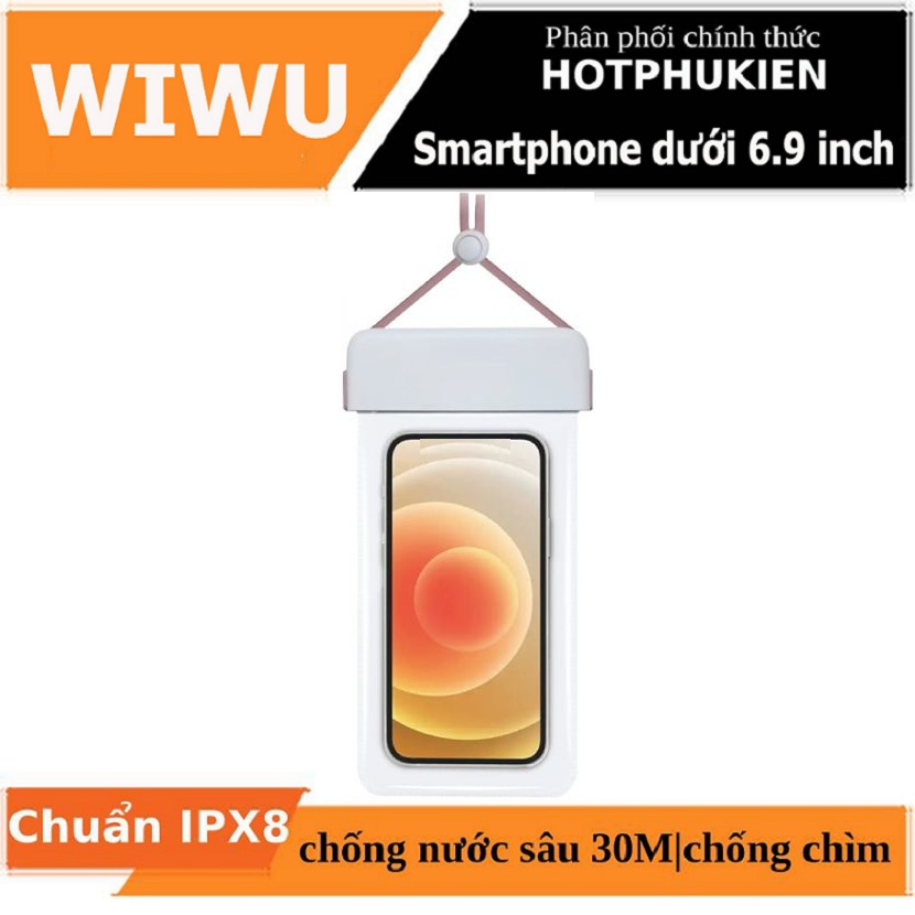 Túi chống nước waterproof cao cấp cho điện thoại 6.9 inch trở xuống chuẩn chống nước IPx8 hiệu WIWU Aqua không ảnh hưởng chất lượng ảnh chụp quay video - hàng nhập khẩu