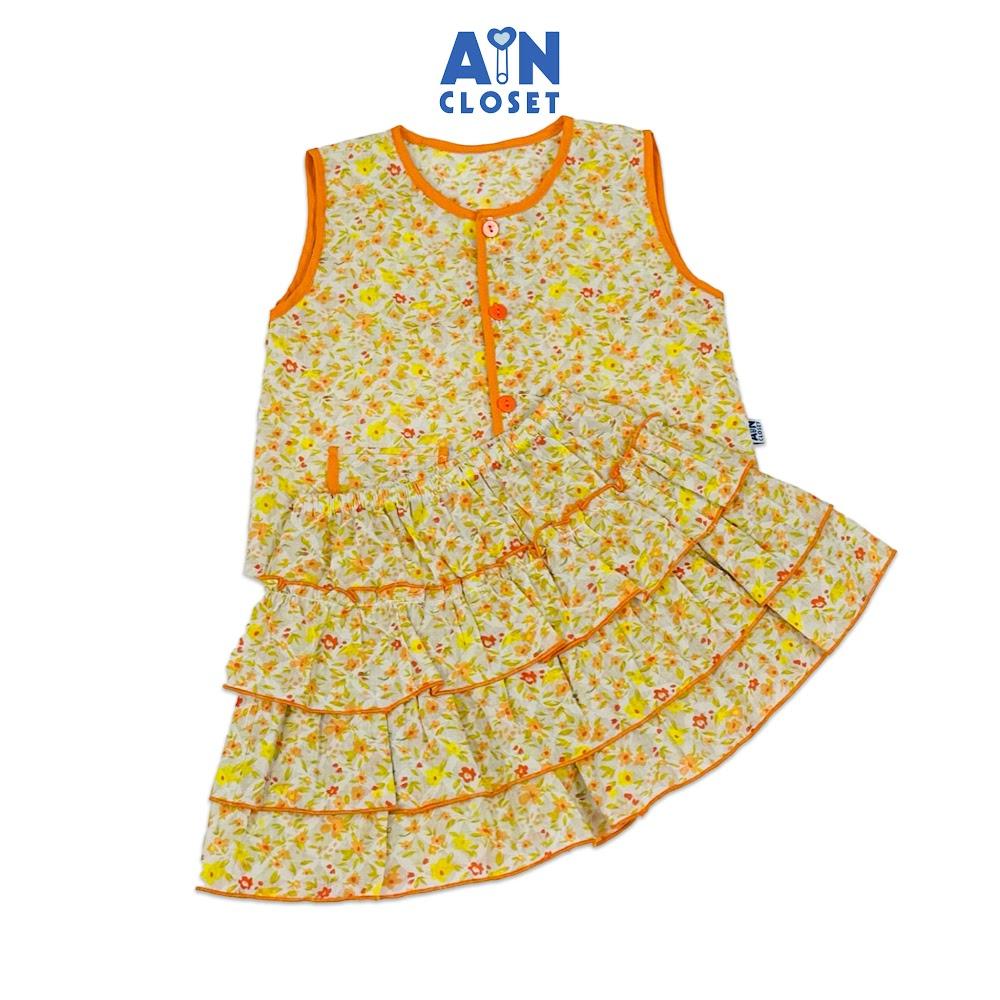 Bộ quần áo Ngắn bé gái hoạ tiết Nhí Cam Vàng Cotton - AICDBGTP25LJ - AIN Closet