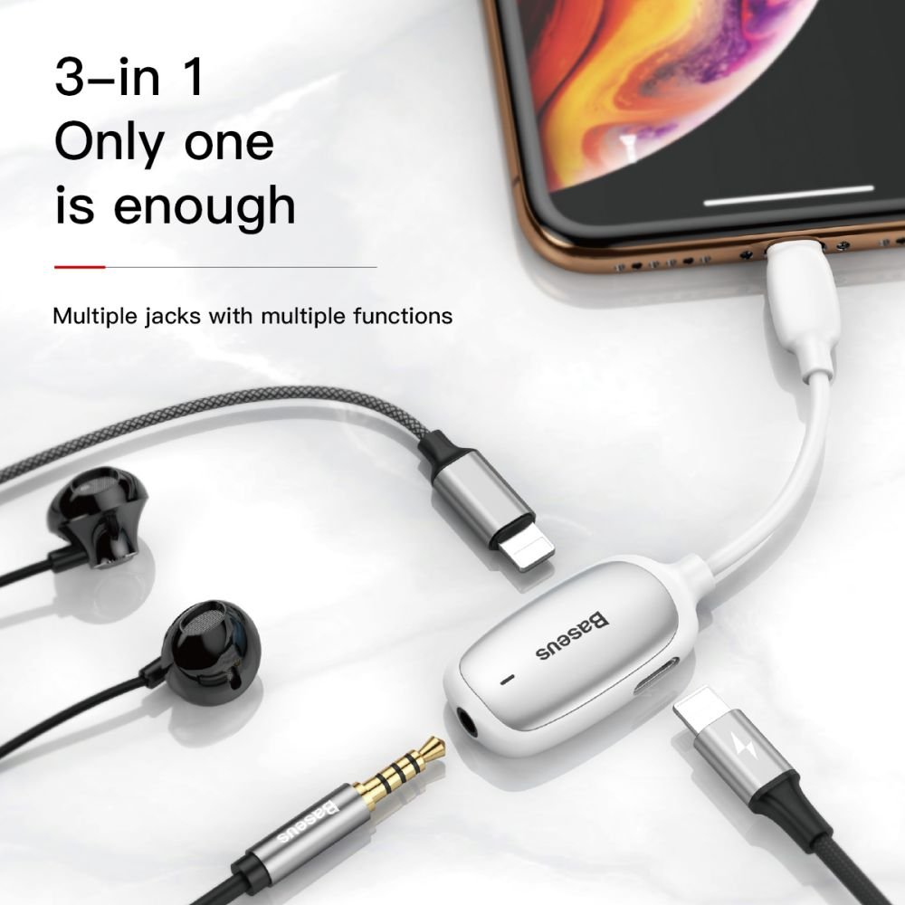 Bộ chuyển cổng Lightning sang Audio AUX 3.5mm + Dual Lightning - Jack Baseus L51 cho iPhone/ iPad - Hàng Chính Hãng