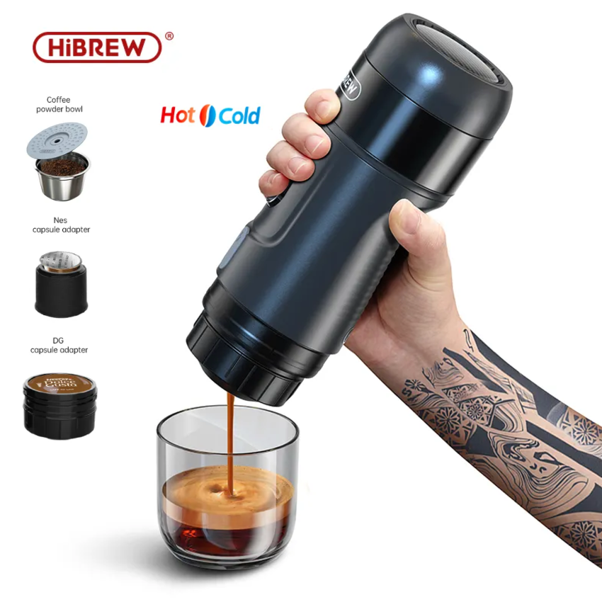 Máy pha cà phê cầm tay Espresso 3 trong 1 thương hiệu HiBREW H4A sử dụng được trên ô tô, áp suất 15bar