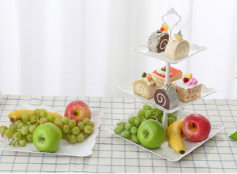 Khay Đựng Bánh Kẹo, Hoa Quả 3 Tầng Hình Vuông