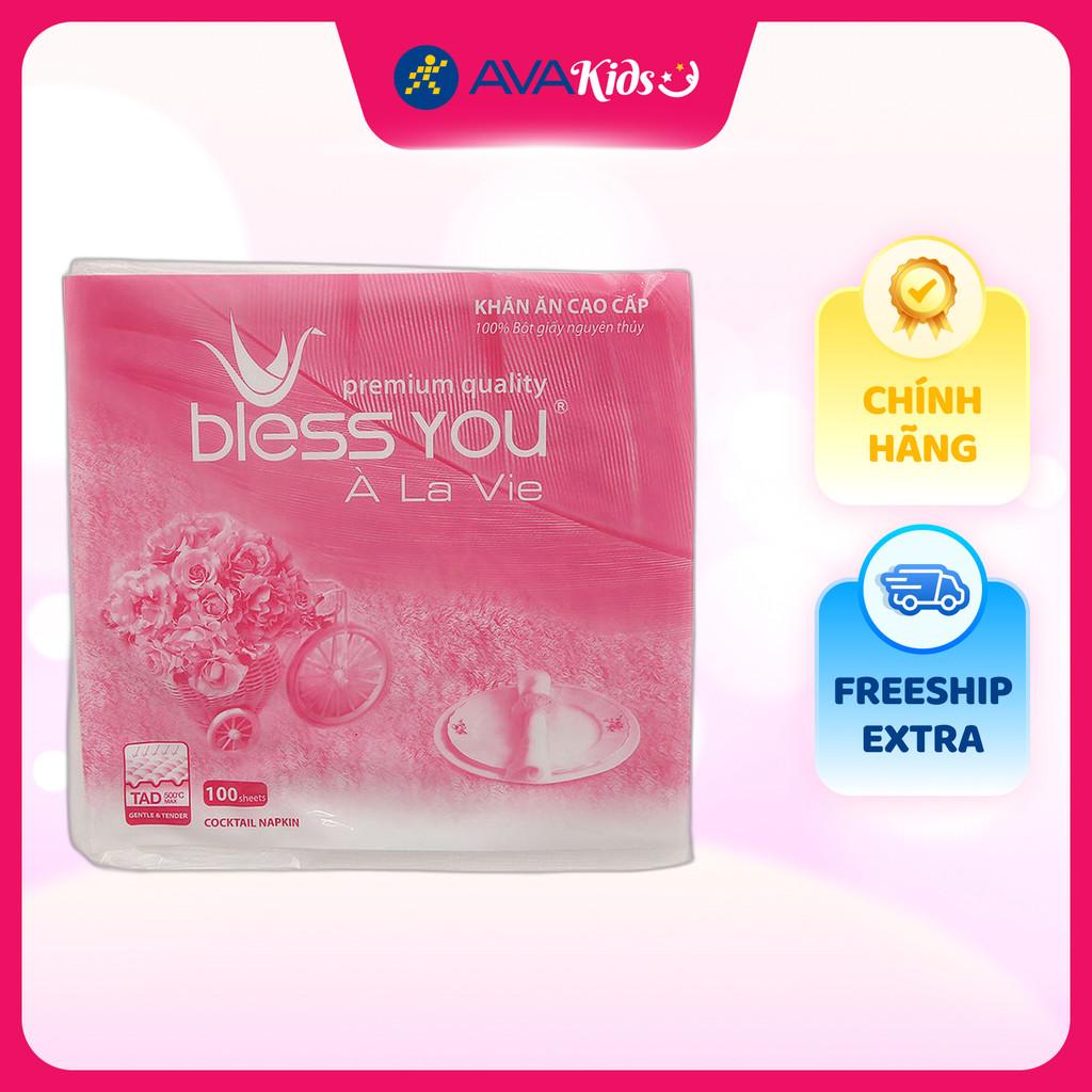 Gói 100 tờ khăn giấy ăn Bless You À La Vie không mùi 1 lớp - Hàng Chính Hãng