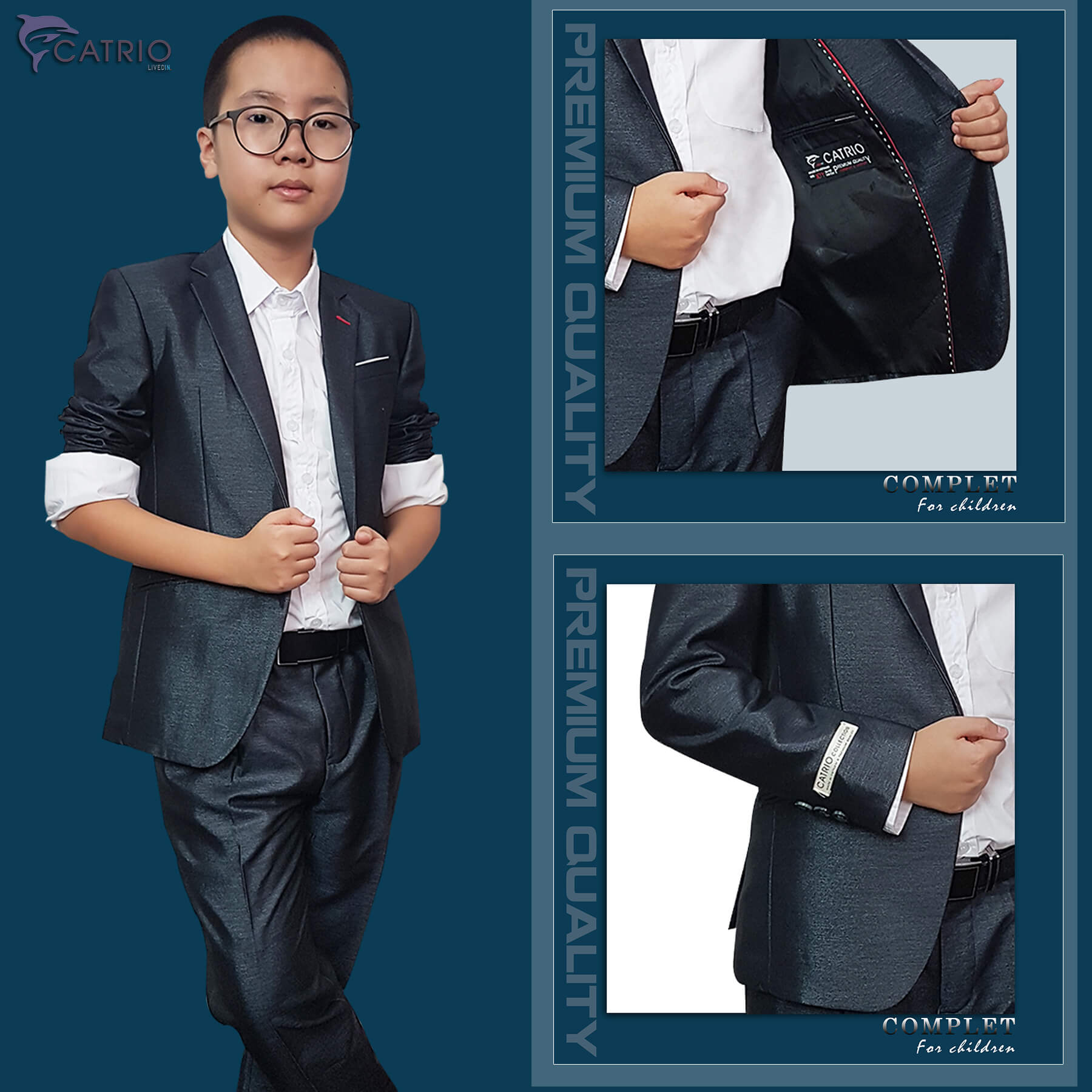 BỘ ĐỒ VEST BÉ TRAI CATRIO ACT309 CHO TRẺ EM TỪ 2 TUỔI ĐẾN 11 TUỔI THUỘC BST QUẦN ÁO COMPLET VESTON THỜI TRANG TRẺ EM CATRIO 2021