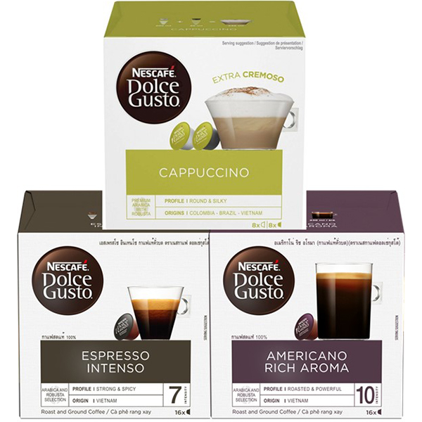 Combo 3 Hộp Cà Phê Viên Nén Nescafe Dolce Gusto Vị Espresso, Americano, Cappucino Kèm 1 Ly Thủy Tinh 2 Lớp Cao Cấp