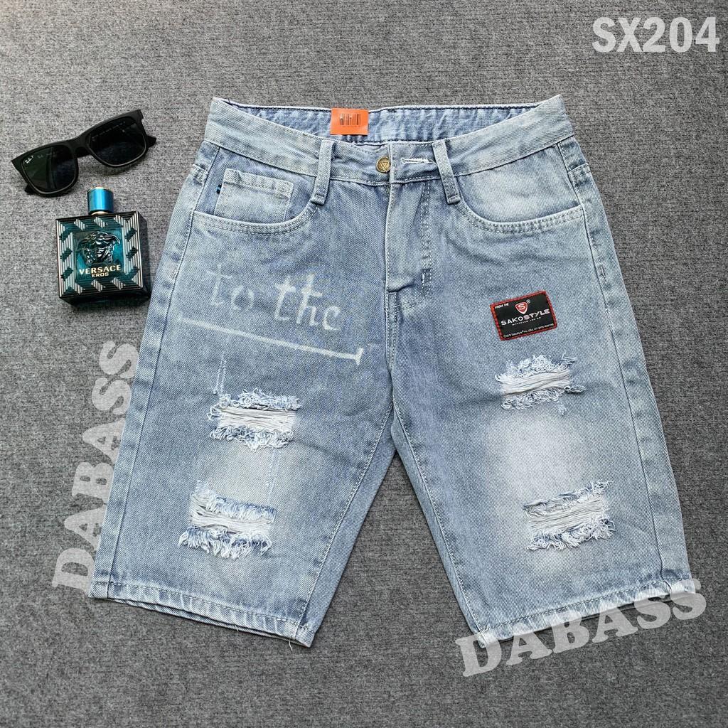 Quần short jean nam quần sọt đùi lửng ngố thêu hình trẻ trung cá tính