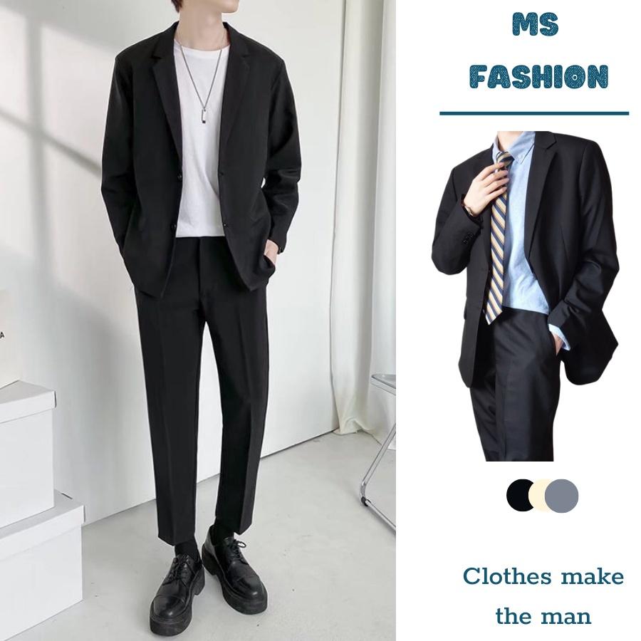 Áo khoác blazer nam nữ thời trang Menswear form rộng hàn quốc 2 khuy 3 màu cơ bản :đen,kem,ghi tối