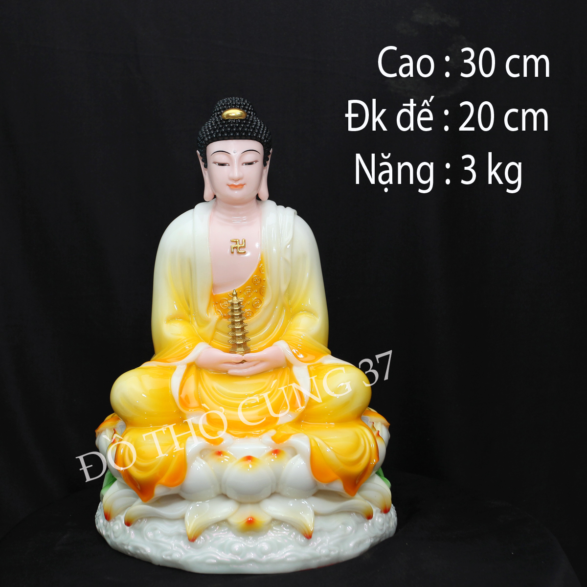 Tượng Phật Dược Sư Ngồi Đài Sen - Áo Màu Vàng
