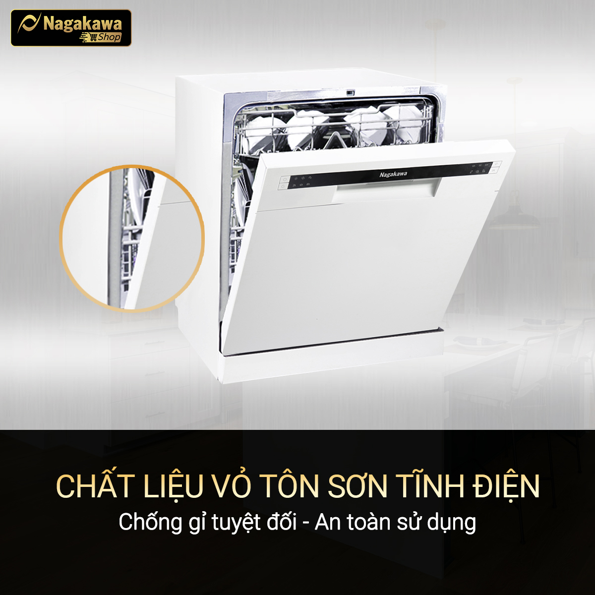 Hình ảnh Máy rửa bát 8 bộ cao cấp Nagakawa NK8D61M- Bảo hành 2 năm - Made in Malaysia - Hàng chính hãng