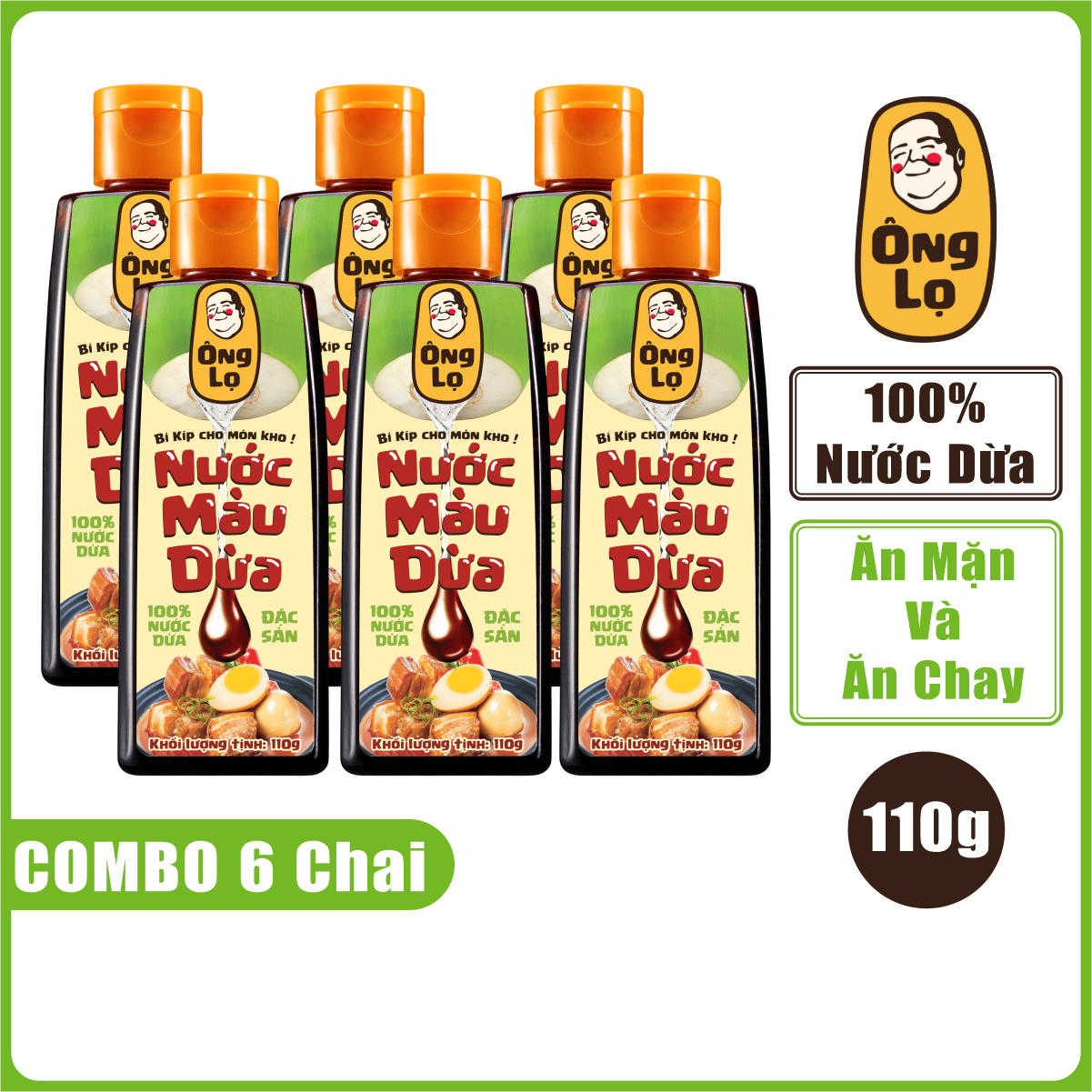 1 Lốc 6 Chai 110g Nước Màu Dừa Ông Lọ 100% Nước Dừa, Dùng Cho Đồ Mặn Và Đồ Chay