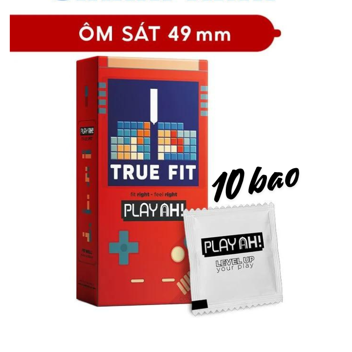 Hộp 10 cái bao cao su PlayAh True Fit Ôm Sát size 49mm size nhỏ chống tuột bao