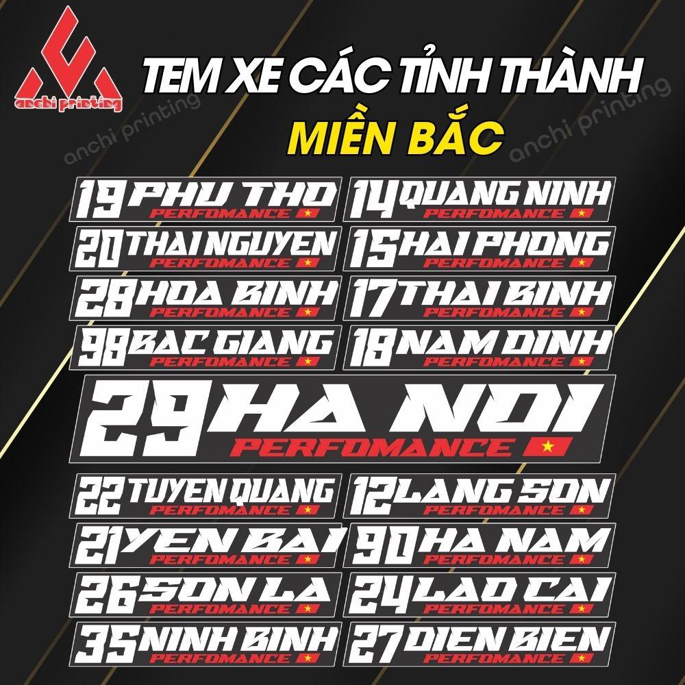 Tem dán xe, sticker dán xe các tỉnh thành MIỀN BẮC Việt Nam siêu Hot, Decal cao cấp, bền màu, cắt sẵn - ANCHI PRINTING