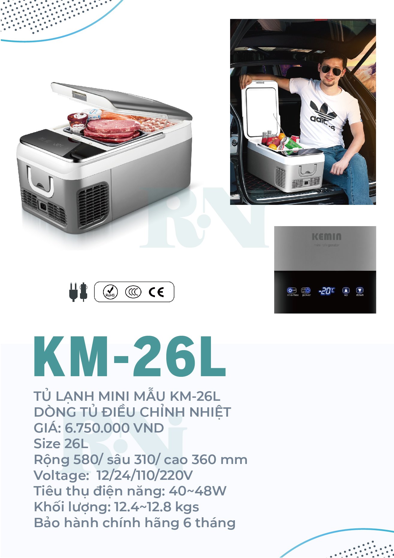 Tủ lạnh ô tô Kemin KM-26L Chính hãng - Làm đá siêu tốc