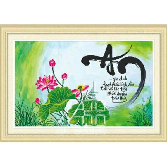 Tranh thêu chữ an hoa sen hồng 53408 - kích thước: 78 * 52cm.