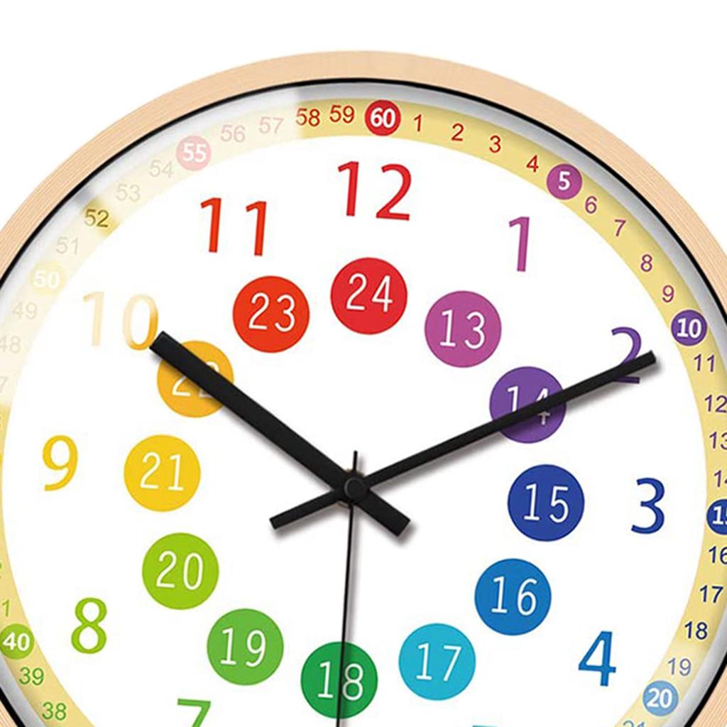 Wall Clock Kids Bedroom Battery Operated 12" Learning Clock Black Hands