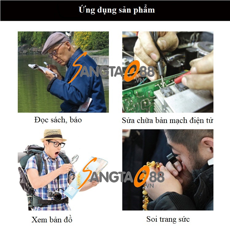 Kính lúp 10x tay cầm gỗ đọc sách báo đa năng cao cấp