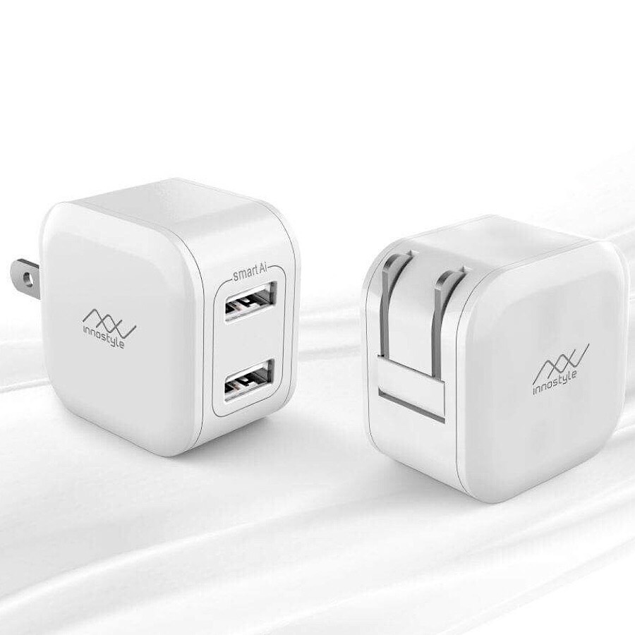 Củ sạc cho Điện thoại và Máy tính bảng hiệu INNOSTYLE MiniGo 2 cổng Usb-A / 12W / Công nghệ thông minh Smart Ai (2 trong 1) - hàng nhập khẩu