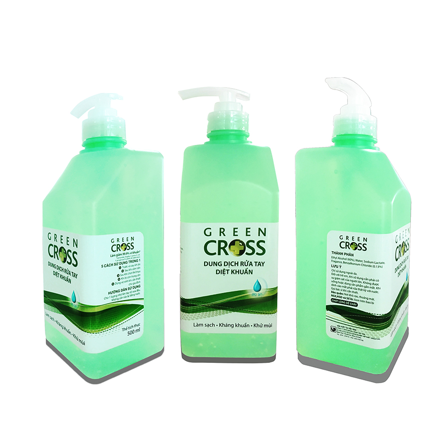 Combo 3 chai Gel Rửa Tay Green Cross Hương Tự Nhiên Chai 500ml